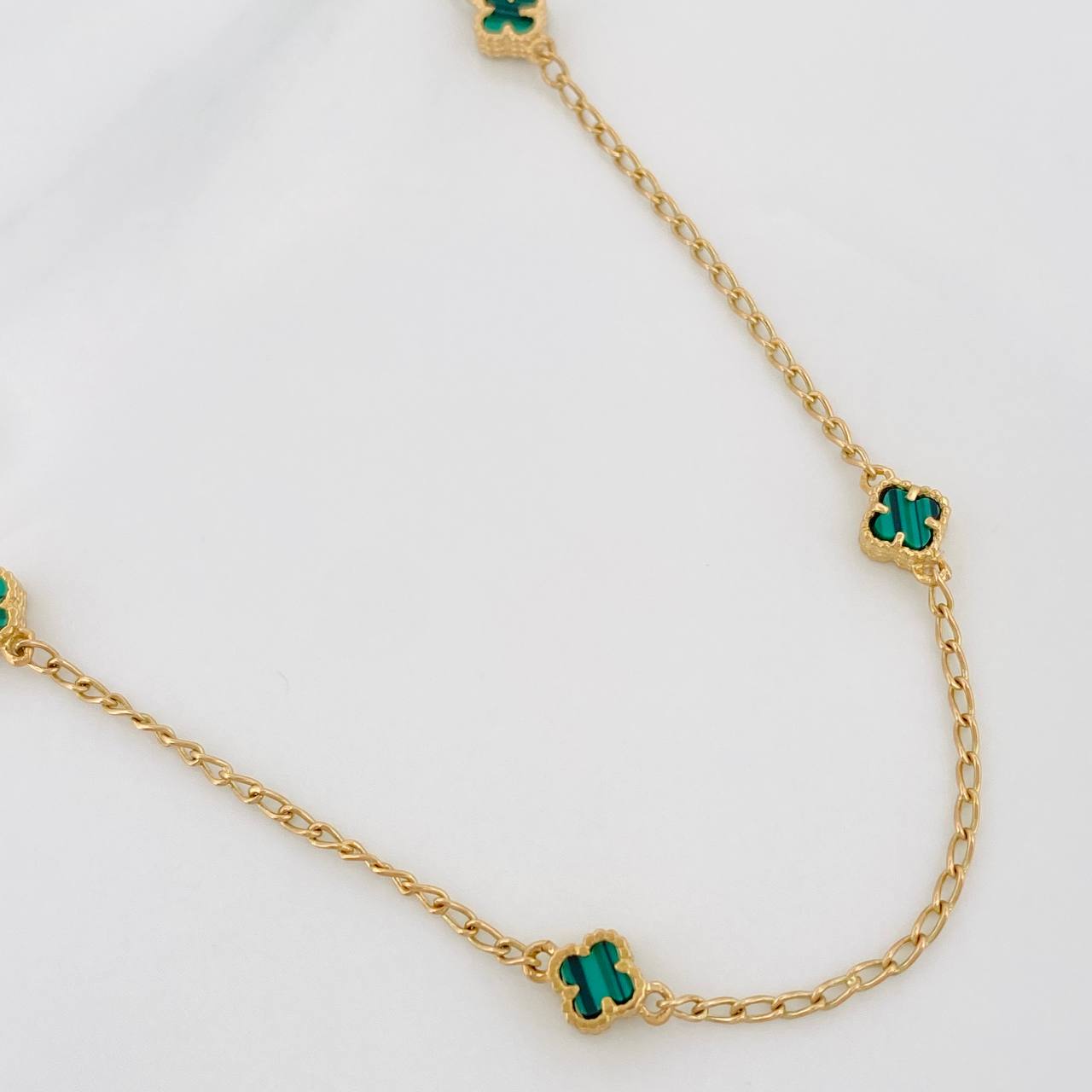 Clover Chain Espiga Malachite 4.3g / 18 in / 1.41mm Yellow Gold 18K