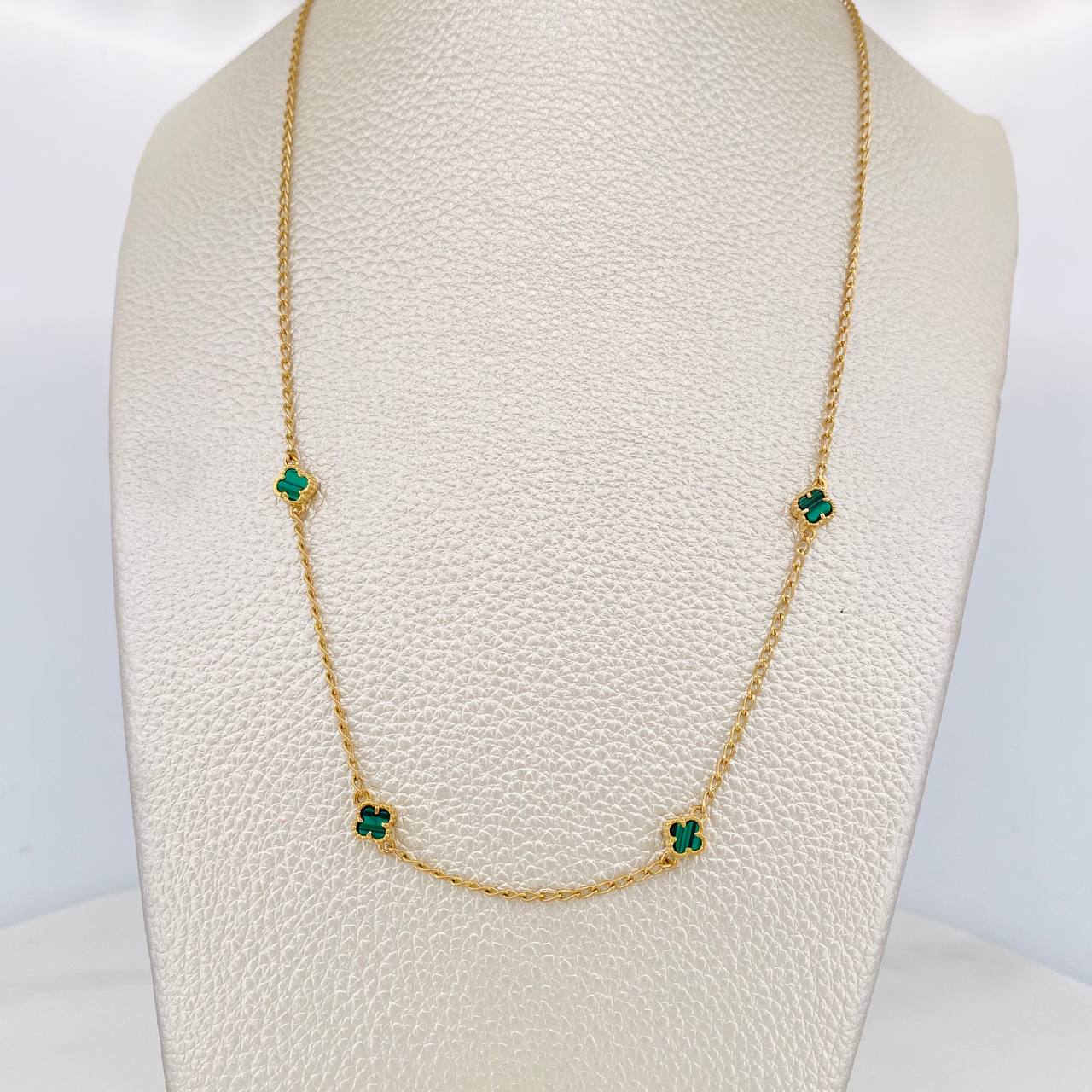Clover Chain Espiga Malachite 4.3g / 18 in / 1.41mm Yellow Gold 18K