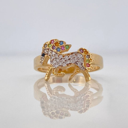 Anillo Unicornio 3.05g / T7 Dos Oros Amarillo Blanco 18K