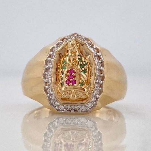 Anillo Virgen Guadalupe 5.1g / T6 3/4 Dos Oros Amarillo Blanco 18K