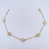Tobillera Espiga Trebol  5.2gr / 22.7cm-24cm / 1.3mm Nacar Blanco Oro Amarillo 18K $