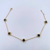 Tobillera Espiga Trebol  5.1gr / 22.6cm-24cm / 1.3mm Onix Negra Oro Amarillo 18K $