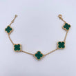 Pulso Espiga Trebol 7.85gr / 17.3cm-18.5cm / 1.6mm Malaquita Verde Oro Amarillo 18K $