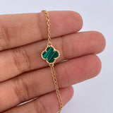 Chain Spike Clover 7.5gr / 46.5cm-48.5cm / 1.3mm Green Malachite Yellow Gold 18K $