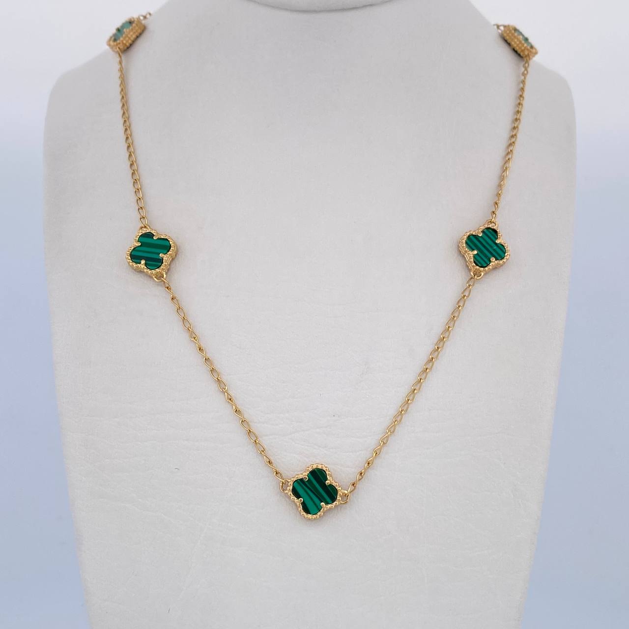 Chain Spike Clover 7.5gr / 46.5cm-48.5cm / 1.3mm Green Malachite Yellow Gold 18K $