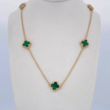 Chain Spike Clover 7.5gr / 46.5cm-48.5cm / 1.3mm Green Malachite Yellow Gold 18K $