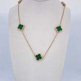 Cadena Espiga Trebol 9.4gr / 45.3cm-47.4cm / 1.3mm Malaquita Verde Oro Amarillo 18K $