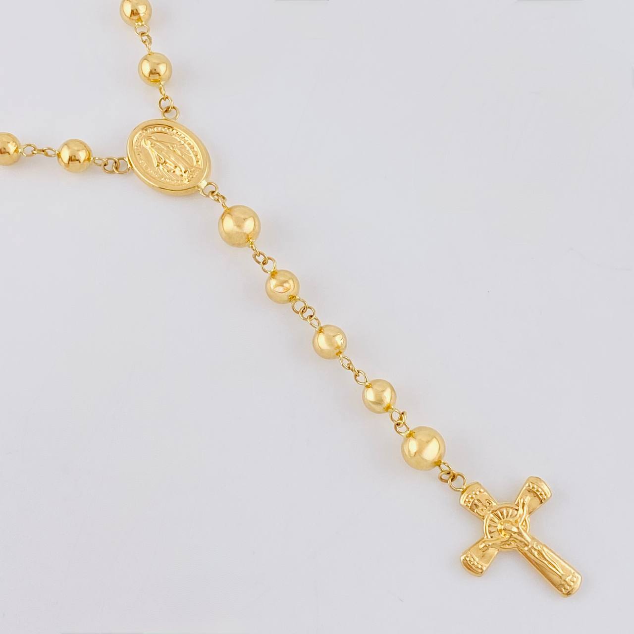 Rosary Rosary Miraculous Virgin Cross Christ Bead Plain 12.05g / 23 1/2 in / 5.6mm Yellow Gold 18K