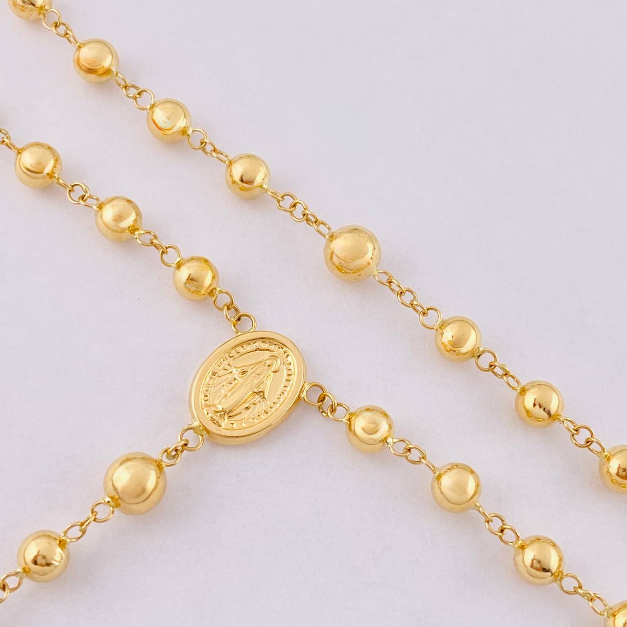 Rosary Rosary Miraculous Virgin Cross Christ Bead Plain 11.85g / 23 1/2 in / 5.6mm Yellow Gold 18K