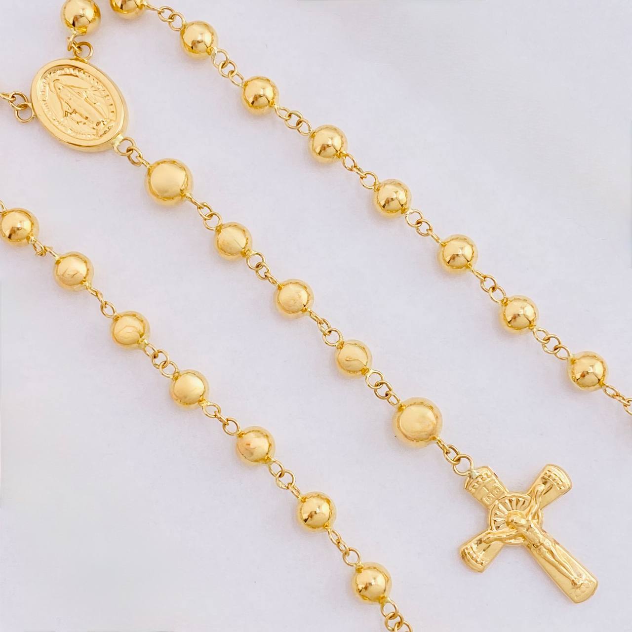 Rosary Rosary Miraculous Virgin Cross Christ Bead Plain 12.05g / 23 1/2 in / 5.6mm Yellow Gold 18K