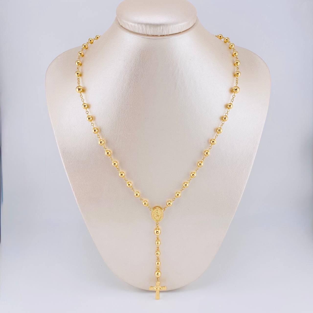 Rosary Rosary Miraculous Virgin Cross Christ Bead Plain 11.85g / 23 1/2 in / 5.6mm Yellow Gold 18K