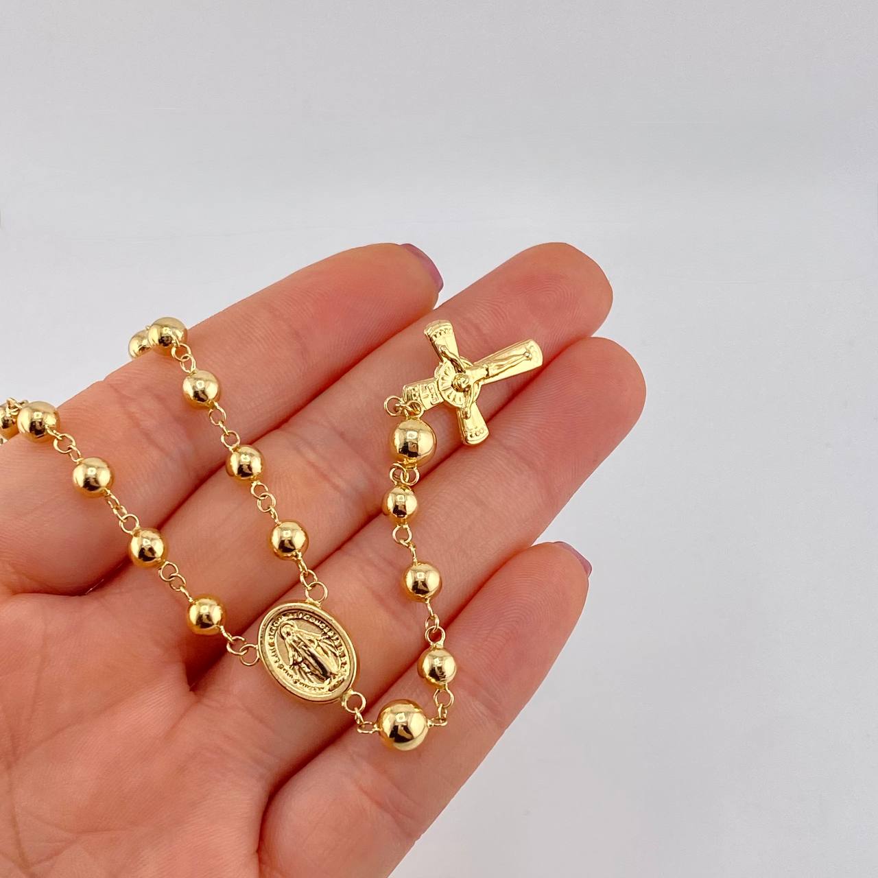 Rosary Rosary Miraculous Virgin Cross Christ Bead Plain 11.85g / 23 1/2 in / 5.6mm Yellow Gold 18K