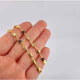 Pulso Rustico Cauchos Negros 3.3g / 7 1/2 in / 4.2mm Oro Amarillo 18K