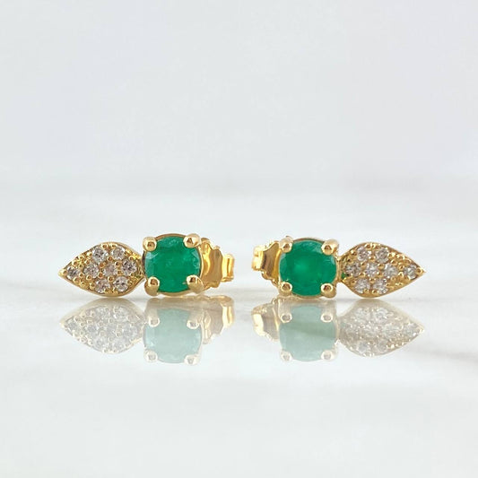 Stud Earrings Petal Box 2.5gr / 1.2cm / 4.5mm 66 pts Emeralds - 30 pts White Diamonds 18K Yellow Gold (Jewel) *