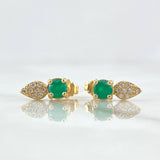 Stud Earrings Petal Box 2.5gr / 1.2cm / 4.5mm 66 pts Emeralds - 30 pts White Diamonds 18K Yellow Gold (Jewel) *