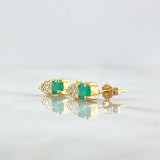 Stud Earrings Petal Box 2.5gr / 1.2cm / 4.5mm 66 pts Emeralds - 30 pts White Diamonds 18K Yellow Gold (Jewel) *