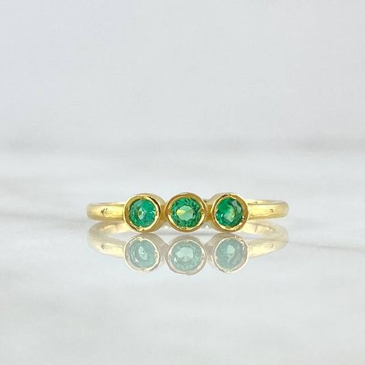 Ring Solitaire Triple Sphere 2.25gr / Size 7 1/2 / Emeralds 27pts 18K Yellow Gold (Jewel)