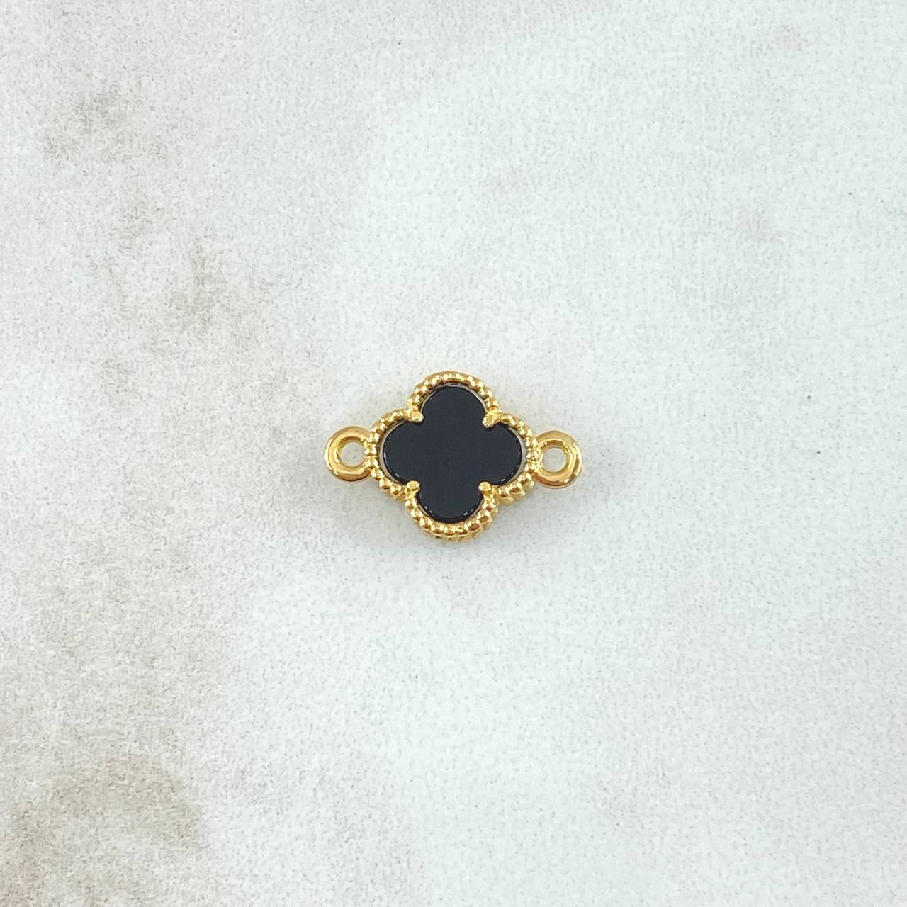 Charm Clover 1gr / 2cm / Black Onyx Speckled 18K Yellow Gold