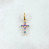 Dije Cruz Doble Faz 0.65gr / 2cm / Circones Blancos Rosados Azules Oro Amarillo 18K