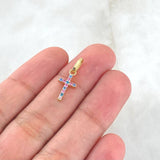 Dije Cruz Doble Faz 0.65gr / 2cm / Circones Blancos Rosados Azules Oro Amarillo 18K