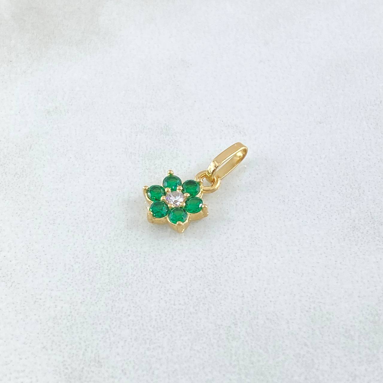 Pendant Flor Nevada 0.8gr / 1.5cm / White and Green Zircons 18K Yellow Gold