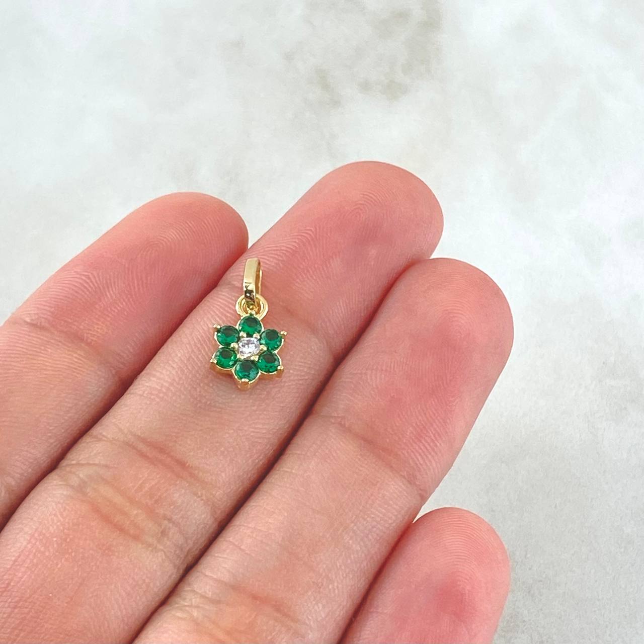 Pendant Flor Nevada 0.8gr / 1.5cm / White and Green Zircons 18K Yellow Gold