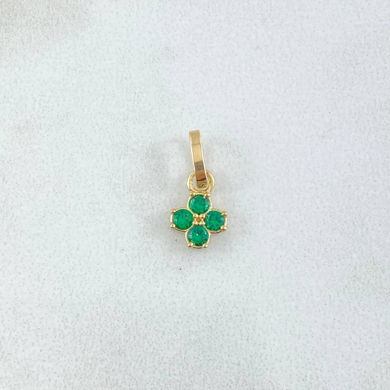 Pendant Four Petal Flower 0.6gr / 1.5cm / Green Zircons 18K Yellow Gold