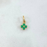 Pendant Four Petal Flower 0.6gr / 1.5cm / Green Zircons 18K Yellow Gold