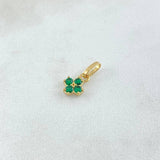 Pendant Four Petal Flower 0.6gr / 1.5cm / Green Zircons 18K Yellow Gold