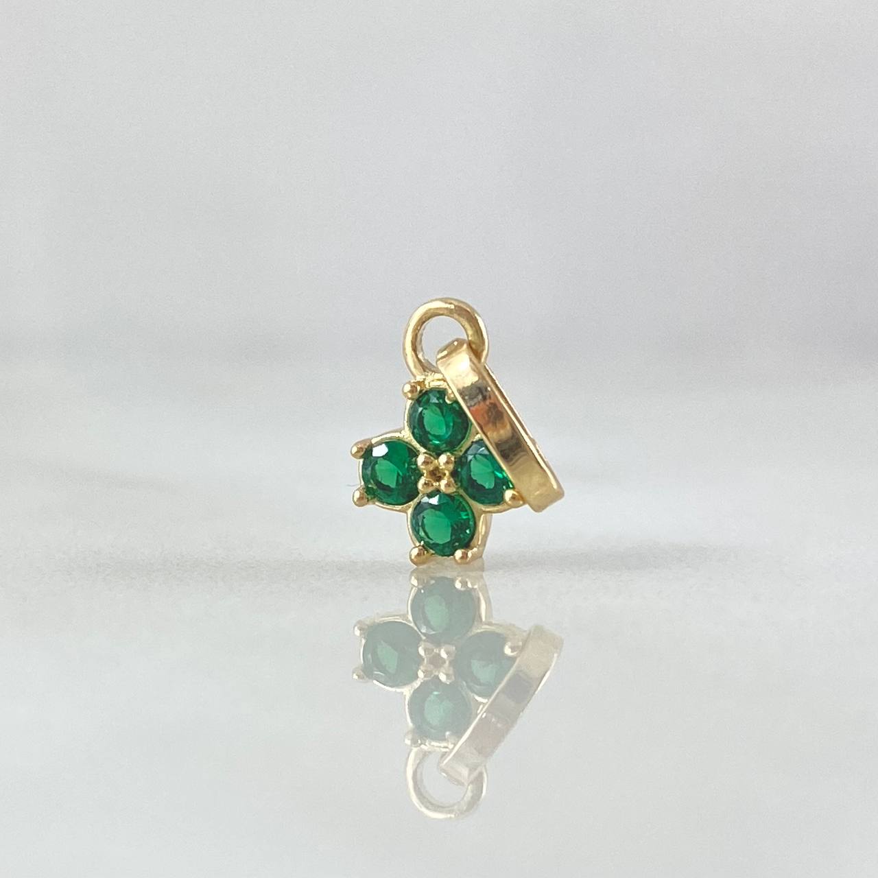 Pendant Four Petal Flower 0.6gr / 1.5cm / Green Zircons 18K Yellow Gold