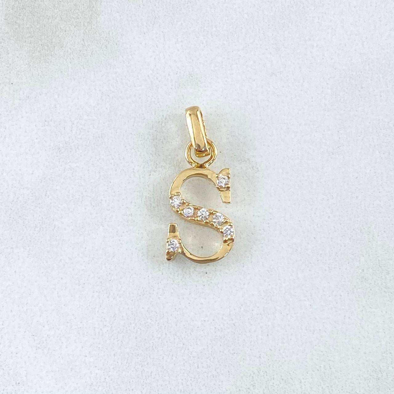 Pendant Letter S 1.25gr / 2cm / White Zircons 18K Yellow Gold