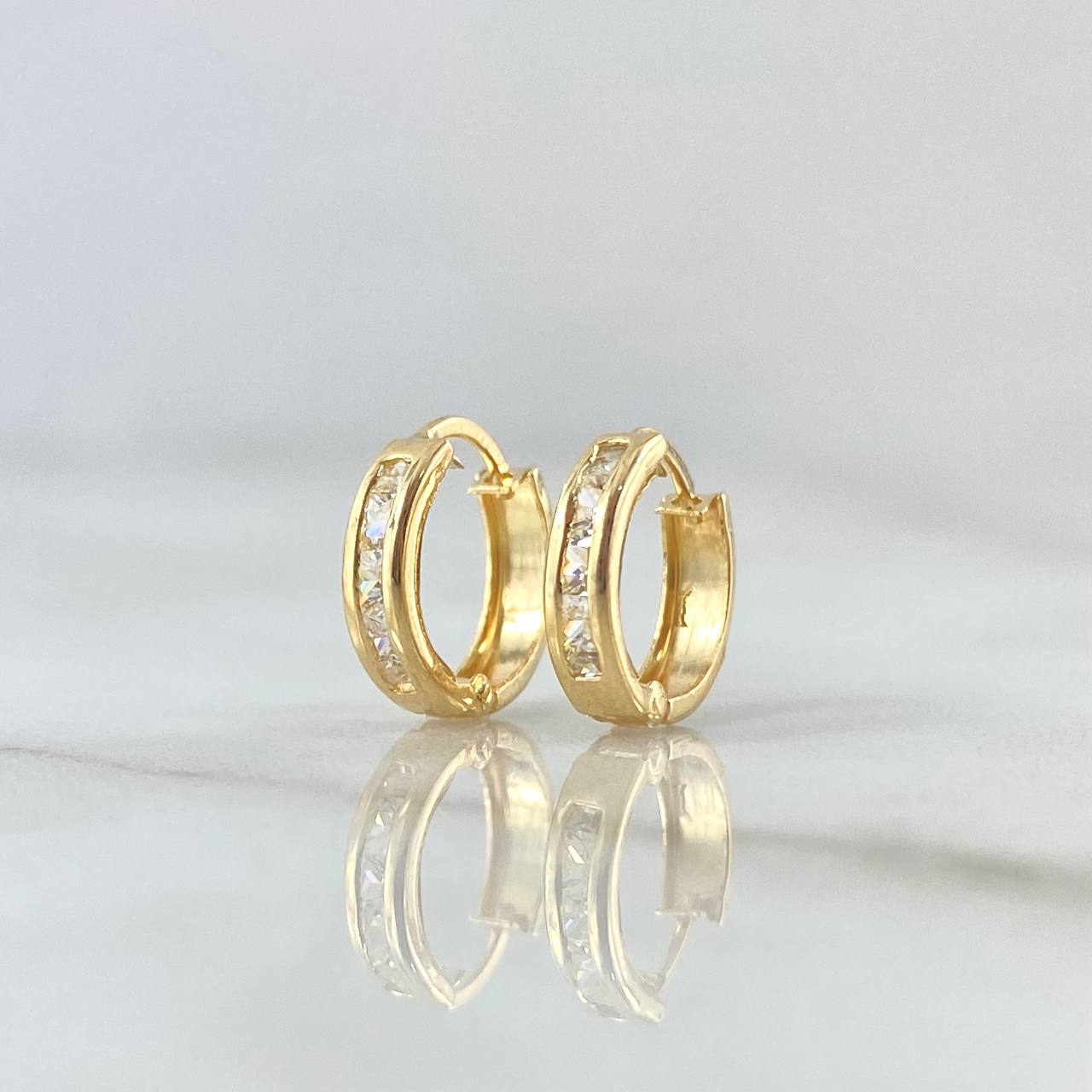 Hoop Earrings Hoop 0.85gr / 1cm / White Zircons 18K Yellow Gold ©