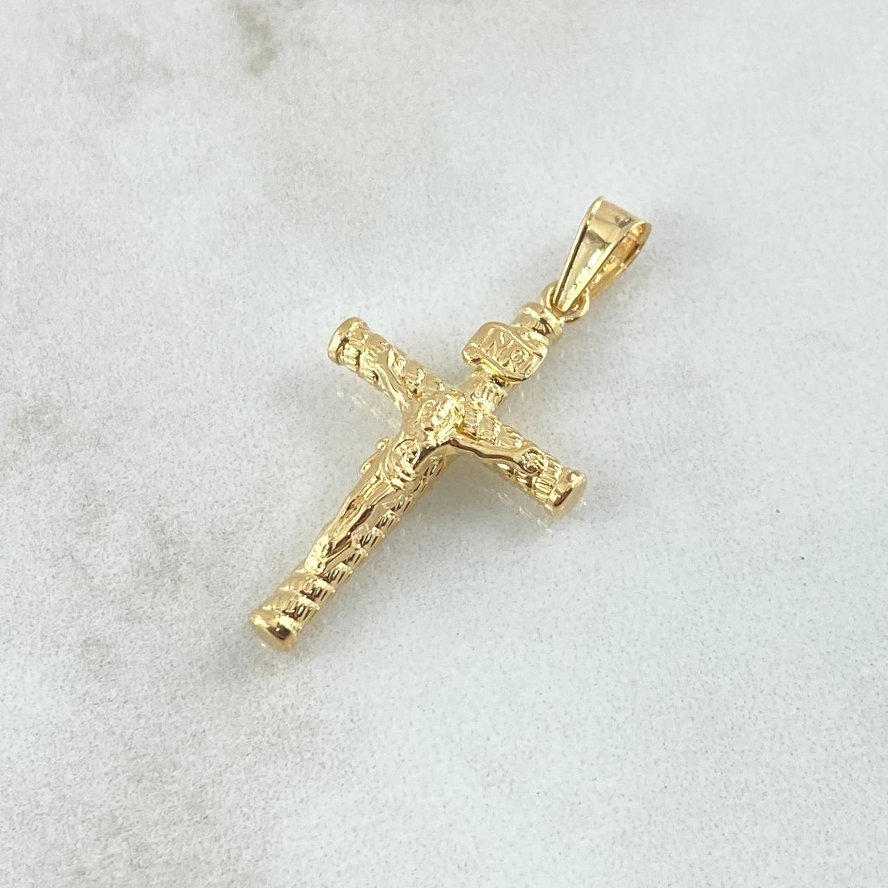 Pendant Cruz Cristo 1.3gr / 3.6cm / Threaded Striped Rod 18K Yellow Gold ©