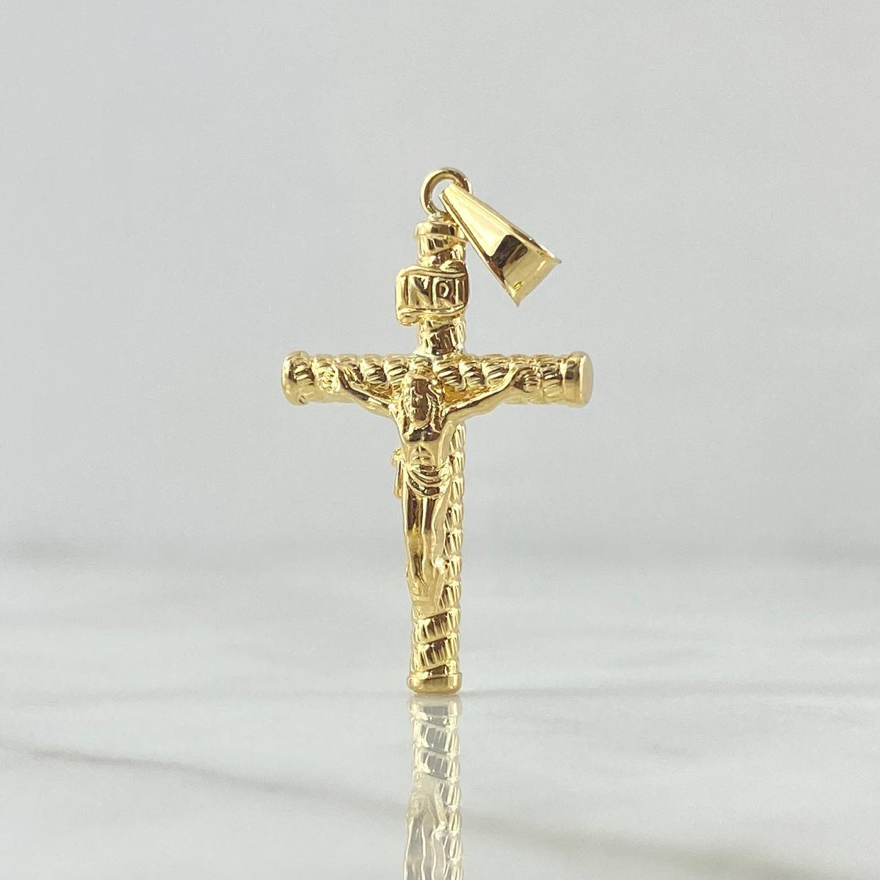Pendant Cruz Cristo 1.3gr / 3.6cm / Threaded Striped Rod 18K Yellow Gold ©