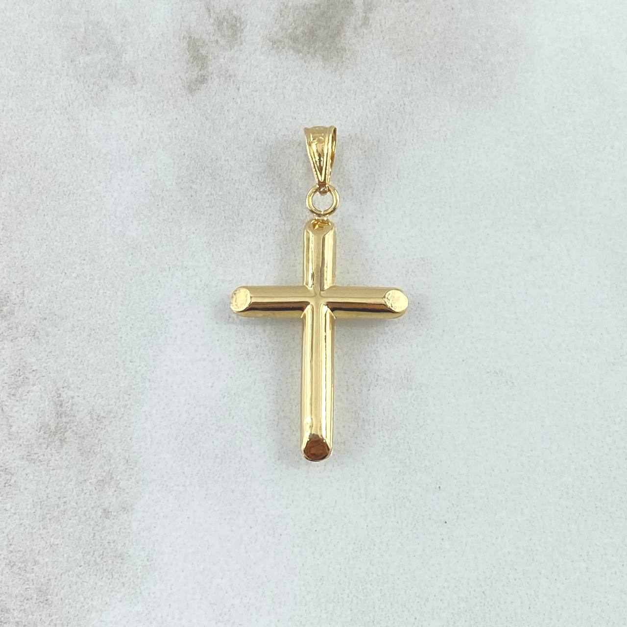 Dije Cruz Puntas Planas 0.95gr / 3.3cm / Lisa Troquelada - Cargador Liso Oro Amarillo 18K
