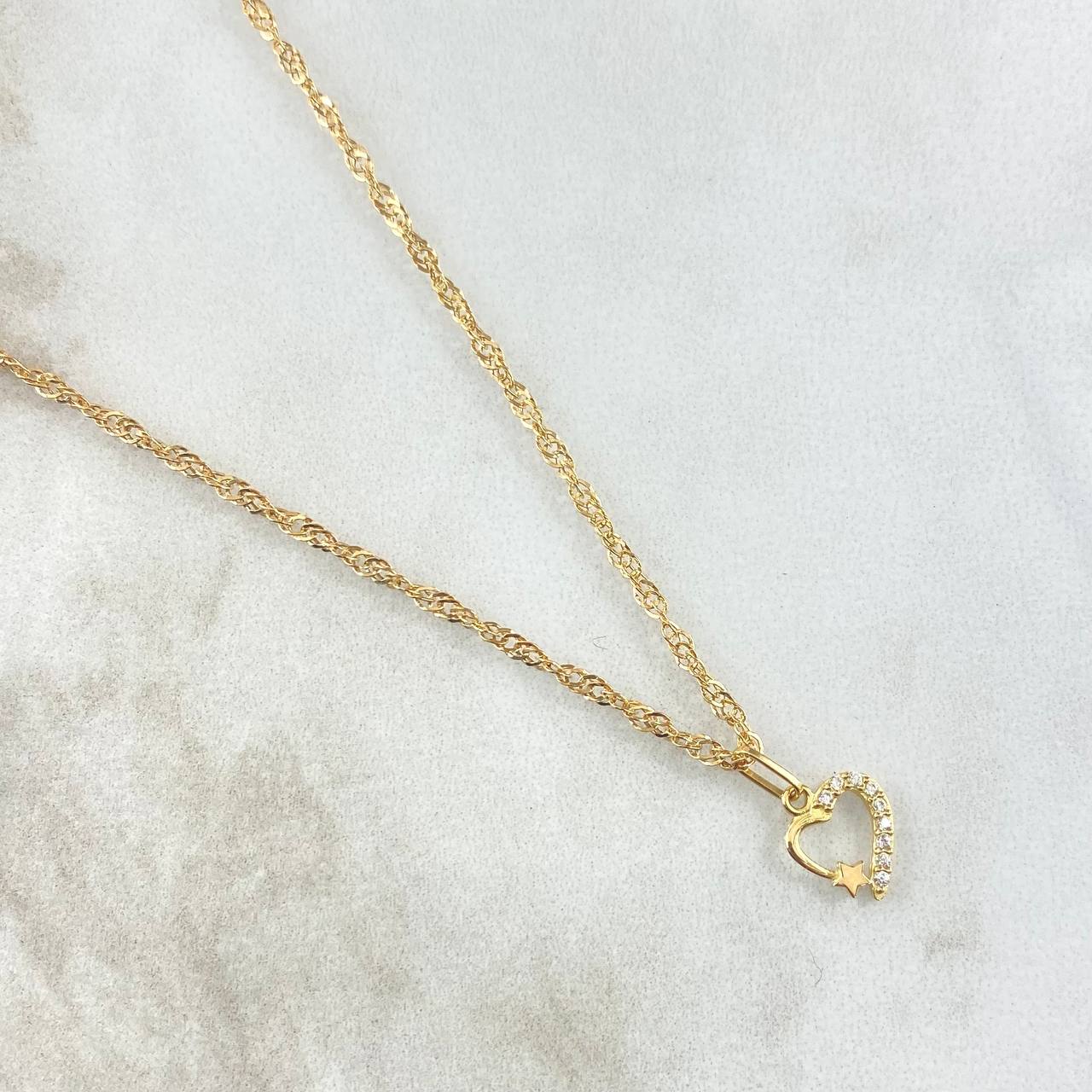 Set Cadena Singapur 1gr / 17 3/4 in / 1.7mm + Dije Corazón Estrella 0.35gr /1.3cm  1.35gr / Oro Amarillo 18K (Oferta) *