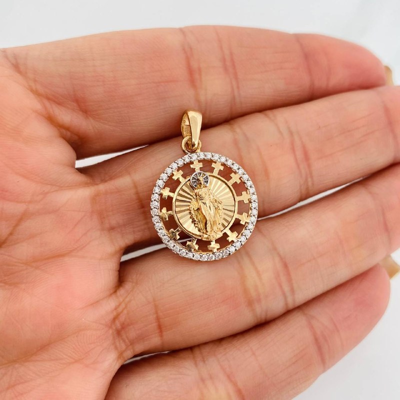 Dije Medalla Virgen Milagrosa 2.9g / 1 in Dos Oros Amarillo Blanco 18K