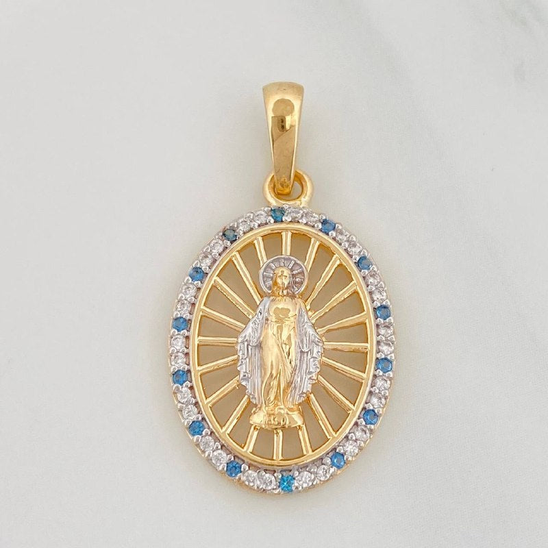 Dije Medalla Virgen Milagrosa 3g / 1 in Dos Oros Amarillo Blanco 18K