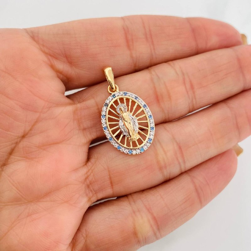 Dije Medalla Virgen Milagrosa 3g / 1 in Dos Oros Amarillo Blanco 18K