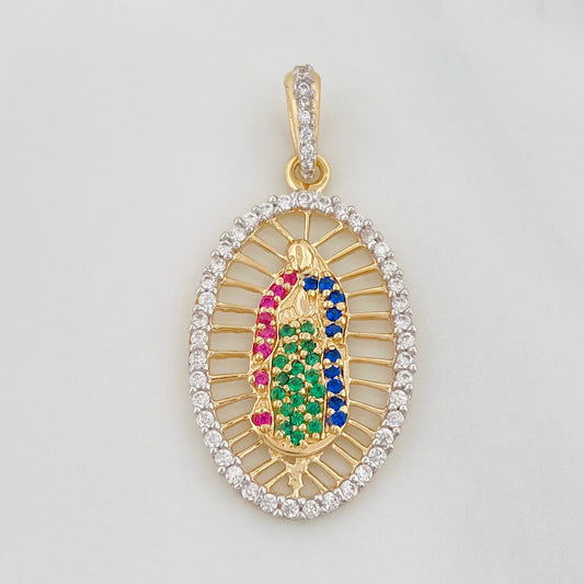 Dije Medalla Virgen Guadalupe 2.9g / 1 1/2 in Dos Oros Amarillo Blanco 18K
