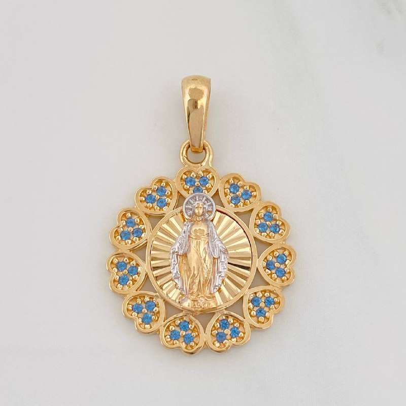 Pendant Medal Miraculous Virgin 3.85g / 1 in Two-Tone Yellow White Gold 18K