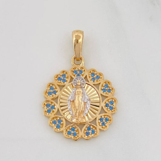 Pendant Medal Miraculous Virgin 3.85g / 1 in Two-Tone Yellow White Gold 18K