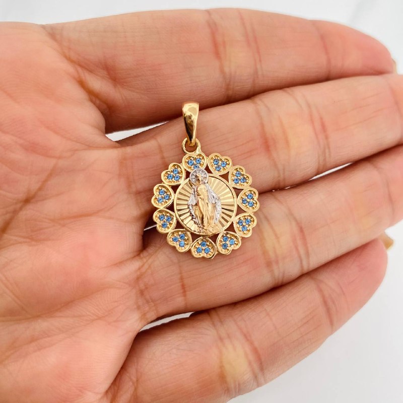 Pendant Medal Miraculous Virgin 3.85g / 1 in Two-Tone Yellow White Gold 18K