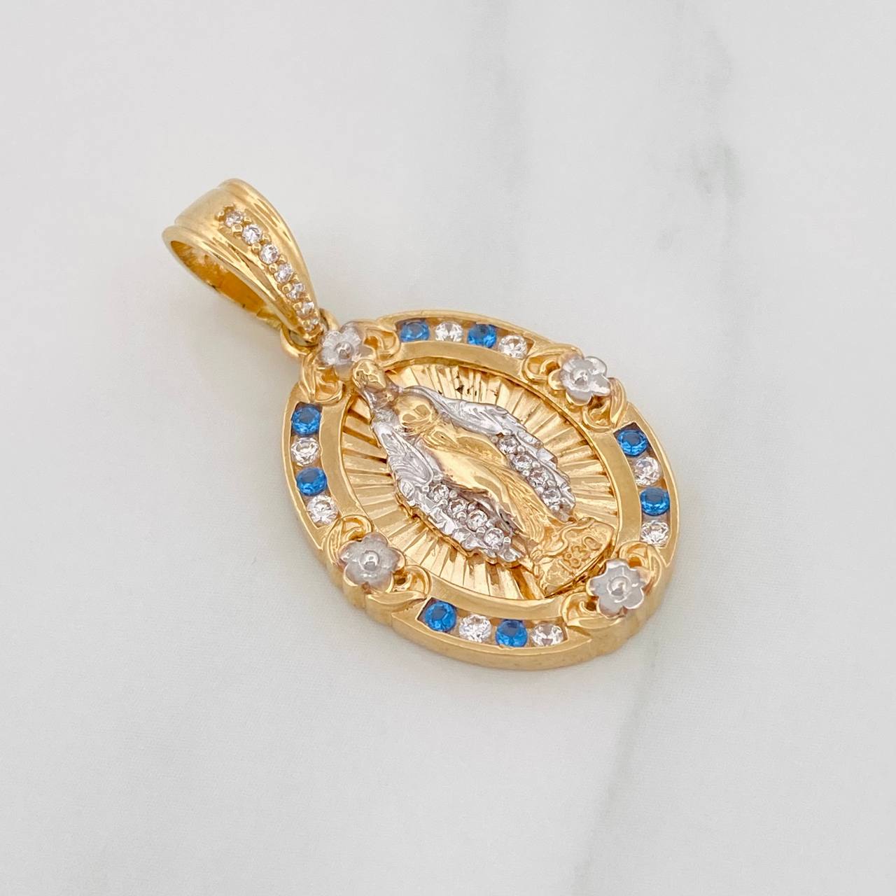 Dije Medalla Virgen Milagrosa 5.25g / 1 1/4 in Dos Oros Amarillo Blanco 18K