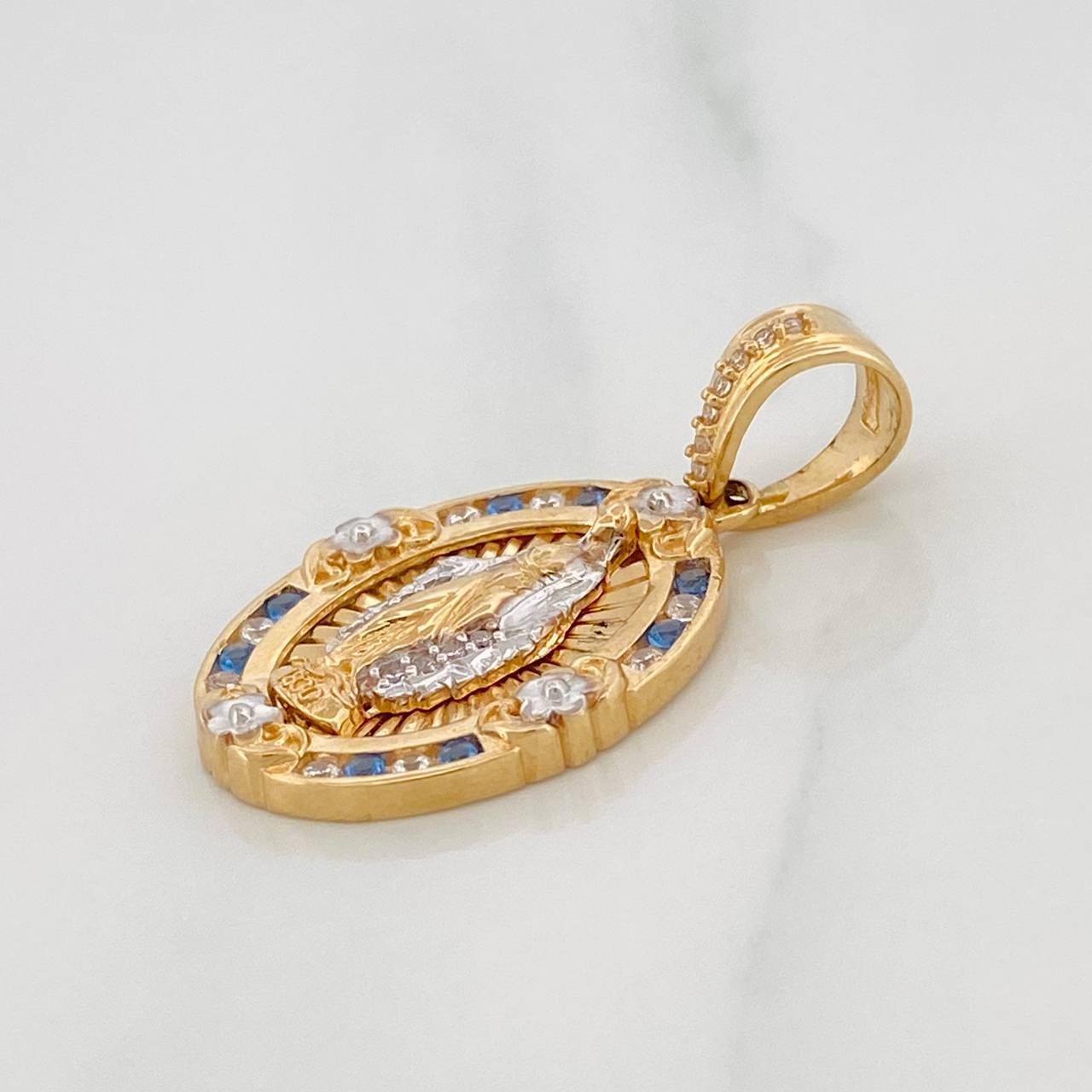 Dije Medalla Virgen Milagrosa 5.25g / 1 1/4 in Dos Oros Amarillo Blanco 18K