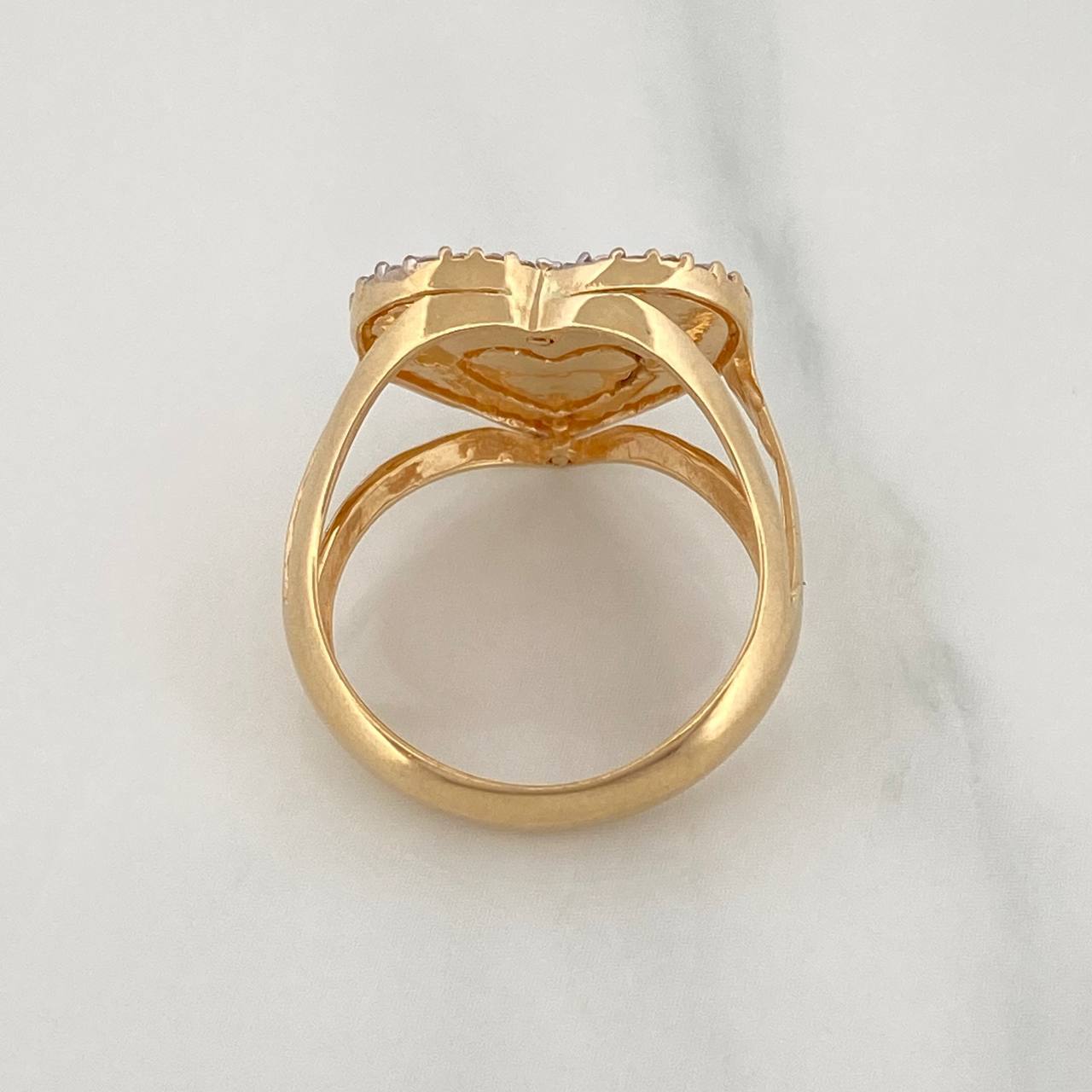 Anillo Corazon 4.75g / T5 3/4 Dos Oros Amarillo Blanco 18K