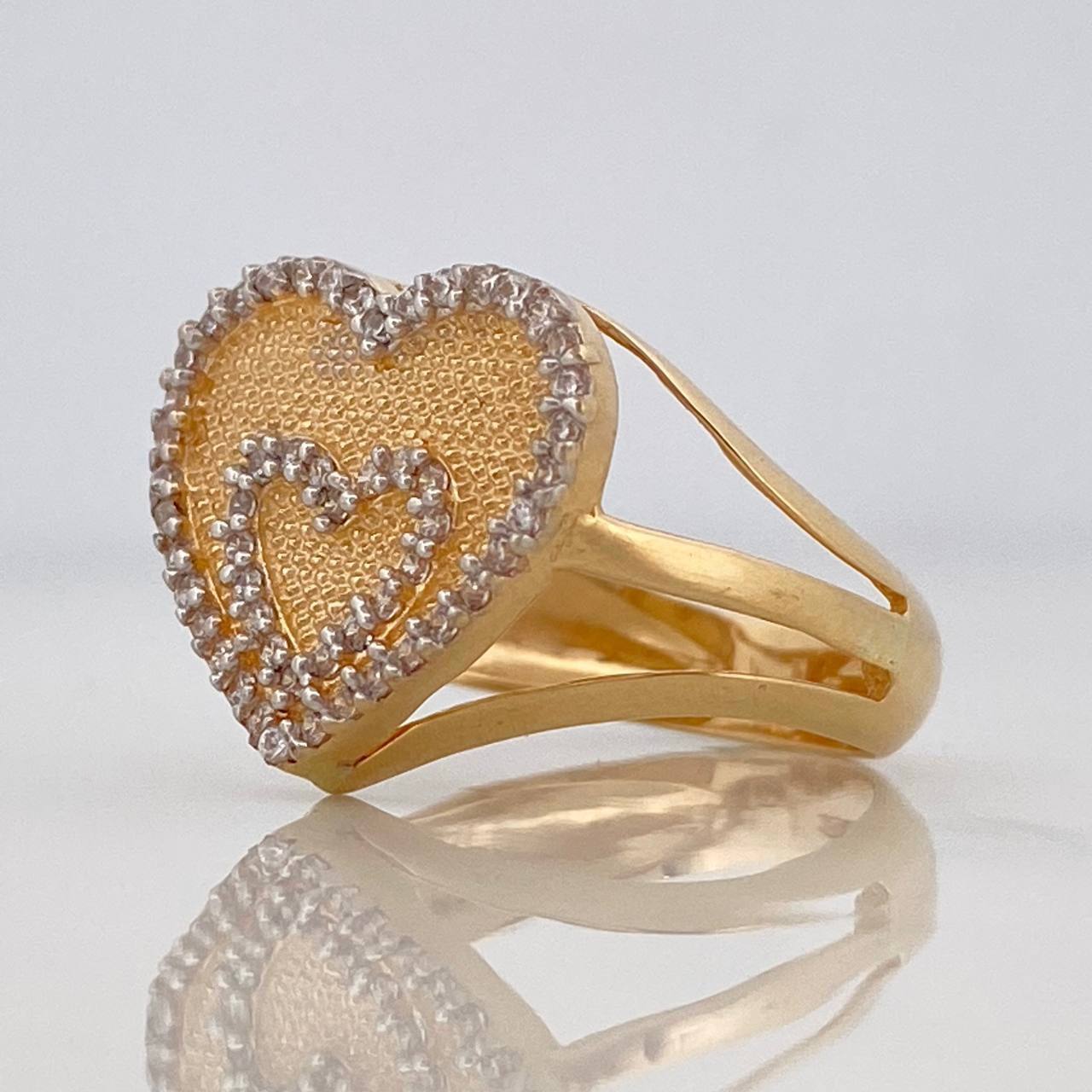 Anillo Corazon 4.75g / T5 3/4 Dos Oros Amarillo Blanco 18K
