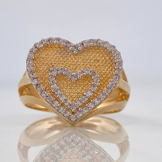 Anillo Corazon 4.75g / T5 3/4 Dos Oros Amarillo Blanco 18K