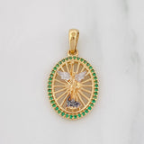 Pendant Medal of Saint Michael 3g / 1 1/4 in Three Golds Yellow White Black 18K