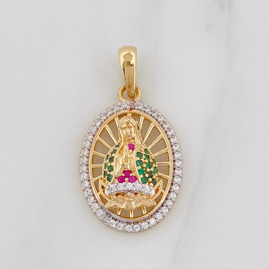 Dije Medalla Virgen Guadalupe 4g / 1 in Dos Oros Amarillo Blanco 18K